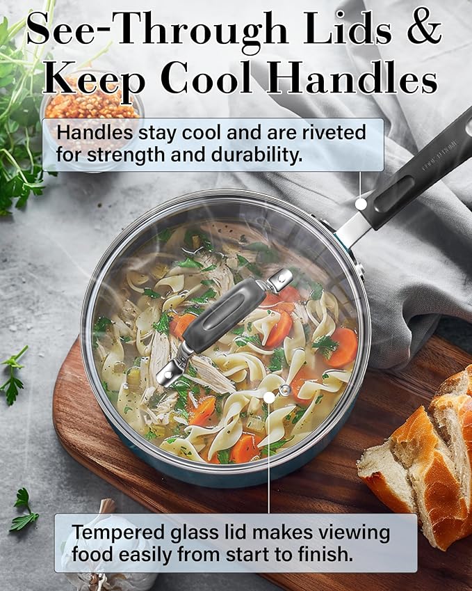 Cook N Home Pots and Pans Nonstick Cookware Set 12-Piece Kitchen Cooking Set with Frying Pans and Saucepans Induction Compatible Turquoise