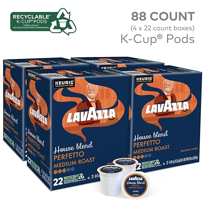 Lavazza House Blend Perfetto Single-Serve Keurig K-Cup Pods Medium Roast Coffee 88-Count Box (4 Packs of 22)