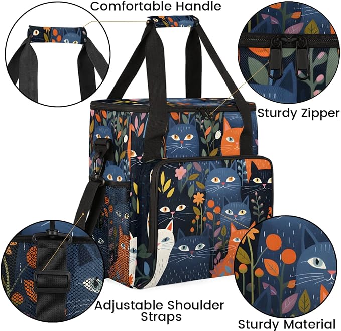 Abstract Cats Coffee Maker Travel Bag for Keurig K-Mini/K-Mini Plus Insulated Waterproof Tote with Pockets for K-Cup Portable Single-Serve Brewer Case