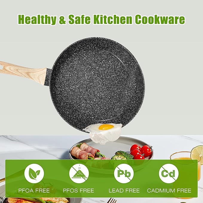 VOTTGO 31 Pcs Pots and Pans Set Non Stick Black Granite Induction Cookware Set Non Toxic Healthy RV Kitchen Cooking Set with Silicone Tools and Pot Protectors PFOA PFOS PFAS Free