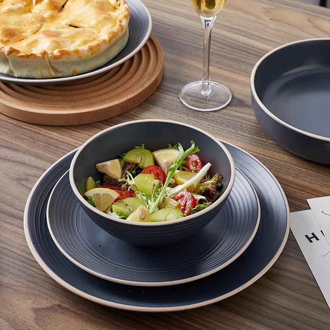 Stone Lain Lauren Modern Stoneware 16-piece Round Dinnerware Set Plates and bowls Set Dish set for 4 Charcoal