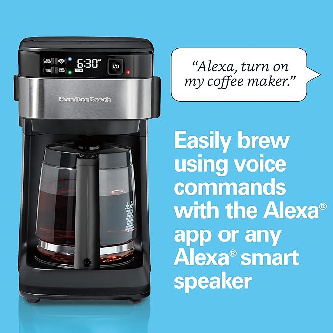 Hamilton Beach Works with Alexa Smart Coffee Maker Programmable 12 Cup Capacity Black and Stainless Steel (49350R)