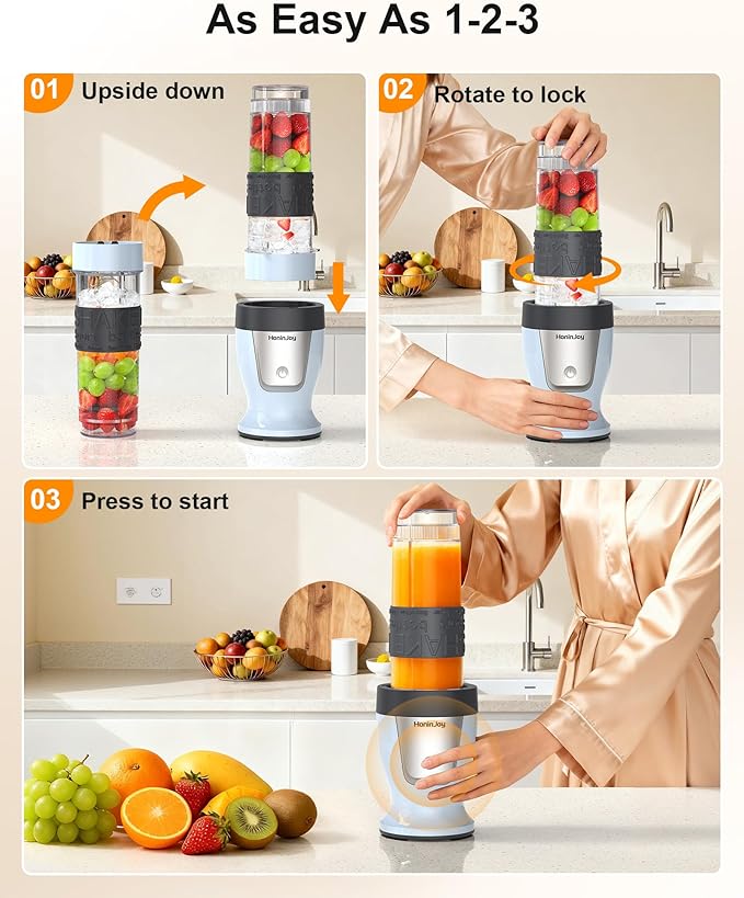Smoothie Blender 650W Personal Blenders for Shakes and Smoothies with Grinder Cup &amp 2 BPA-Free Portable Cups (20oz+14oz) Portable Blender for Juices Smoothies Maker for Kitchen Blue
