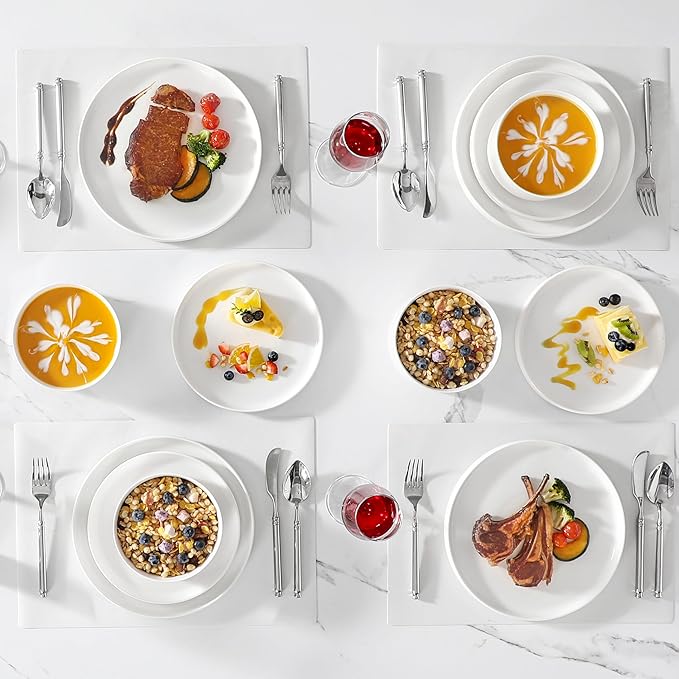 MALACASA 18 Pieces Porcelain Dinnerware Set Modern White Dish Set for 6 Premium Serving Plates and Bowls Sets Chip and Scratch Resistant Dishware Sets Kitchen Dishes Dining Ware Set Series LEAH