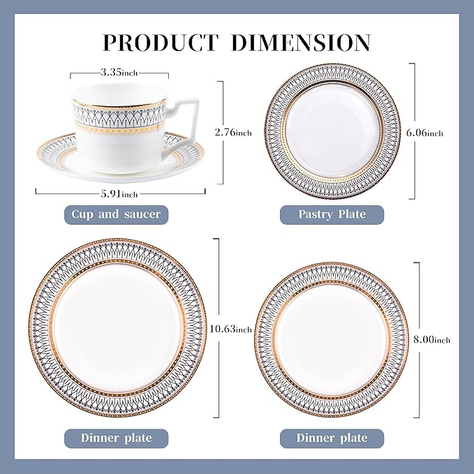bone china dinnerware set tableware round dinner plates dishes set 10-piece dinnerware sets for 2 teacups and saucers sets for kitchen gift for wedding housewarming mother and wife dishwasher safe