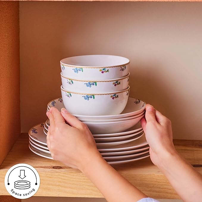 Karaca New Brillo 53-Piece Dinnerware Sets for 12 People Modern Design New Bone China Dinner Set Kitchen Set with Serving Plates Toothpick Holder