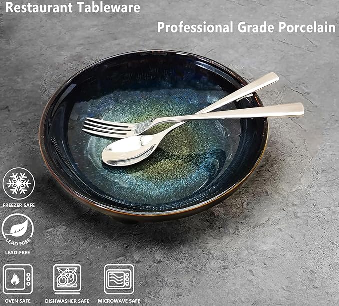 39 oz Ceramic Bowl Set Salad Bowl Pasta Bowl Serving Bowl Dinner Bowl Deep/Wide Plate Microwave Oven and Dishwasher Safe Modern Porcelain Dinnerware 8.8 Inch