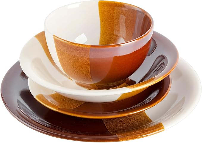 Gibson Elite Autumn Canopy Stoneware Double Bowl Plates and Bowls Dinnerware Set Service for 4 (16pcs)