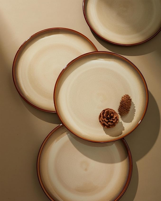 Stoneware Dinnerware Sets Ceramic Plates and Bowls Set Microwave &amp Dishwasher Safe Kitchen Dish Set Modern Dinner Salad Plates | Cereal Bowls for 4 Dishware Sets Brown Yellow