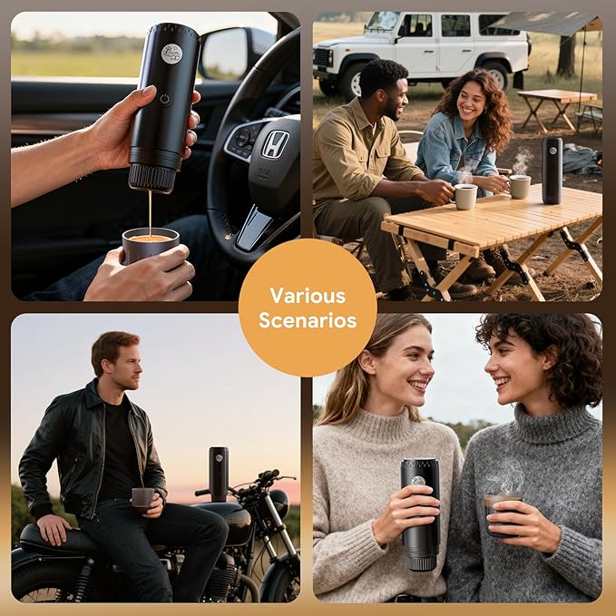 Portable 2-in-1 Coffee Maker Portable 20 Bar Espresso Machine with Automatic Heating Compatible with NS and Ground Coffee for Camping Hiking Travel and Home (Black)