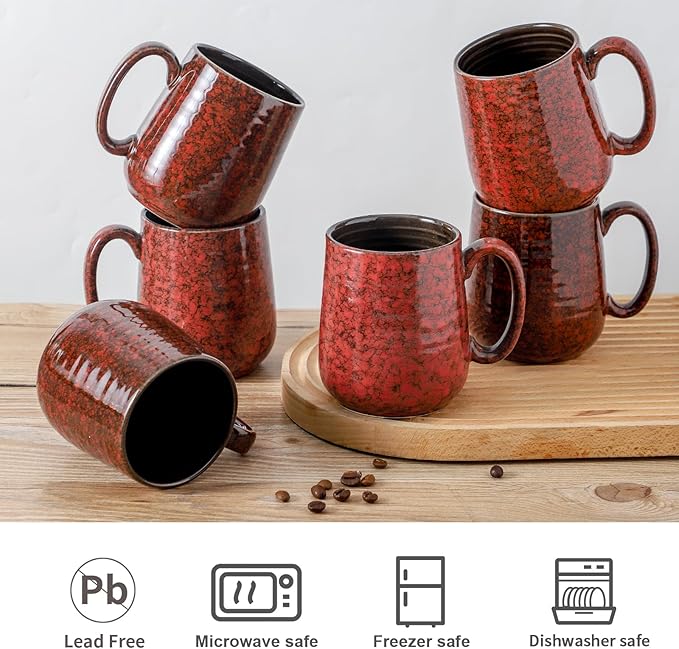 Hasense Ceramic Dinnerware Sets10-Piece Plates and 15 Ounces Mugs Handmade Dishes Set Scratch Resistant Dishwasher &amp Microwave Safe Red