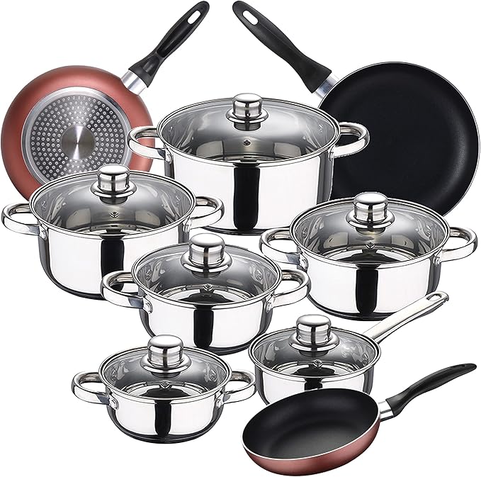 San Ignacio Cassel 12-Piece Stainless Steel with Frying Pan Set (16/20/24 cm) Paradise in Pressed Aluminium