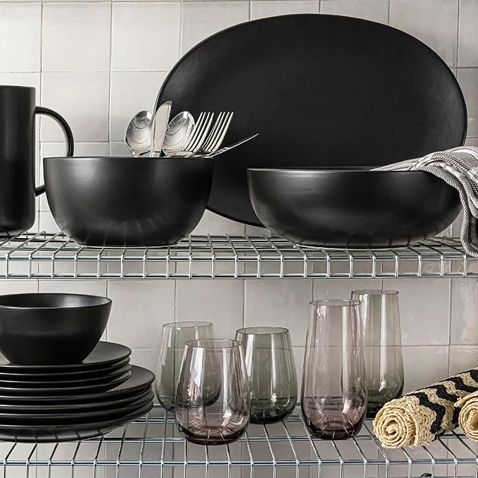 over&ampback Coupe Stoneware Serving Platter - Elegant 1-Piece Oval Serving Platter to Complete Your Kitchen Set - 16.4 x 11.5 - Semi-Matte Black