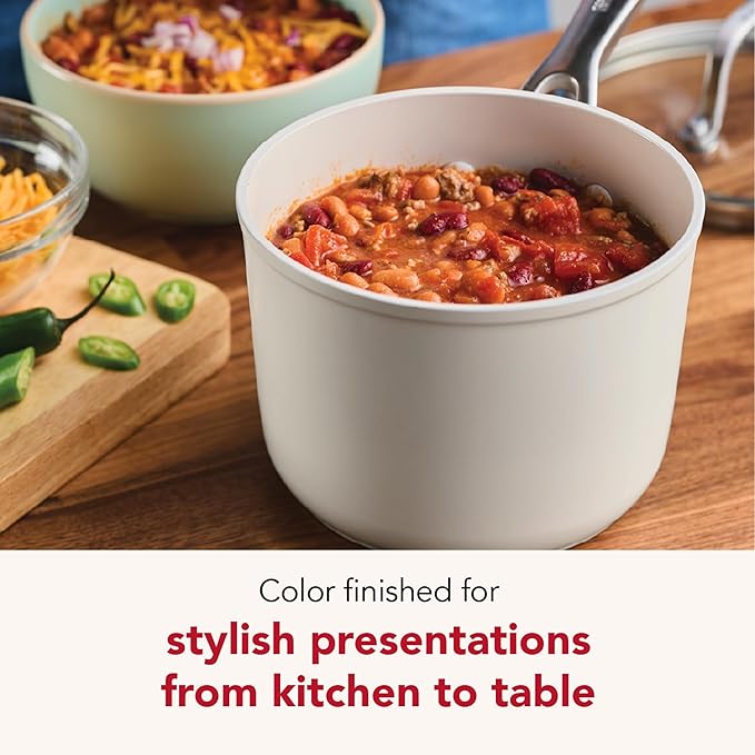 KitchenAid Hard Anodized Ceramic Induction Pots and Pans Dishwasher Safe Includes Saucepans Stockpot Sauté Pan Frying Pans/Skillets and Lids 10 Piece Cookware Set - Porcelain White