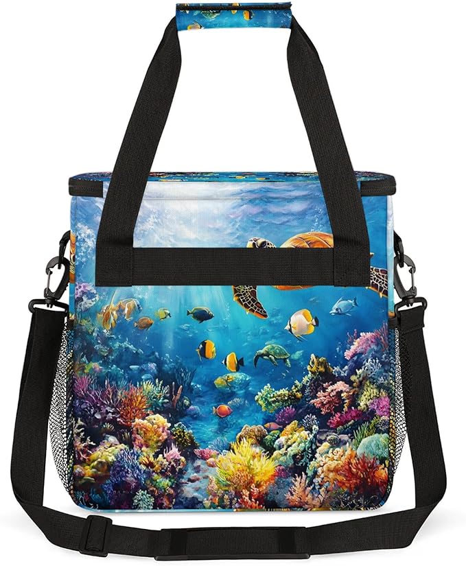 Sea Turtles Coffee Maker Travel Bag Ocean Animal Insulated Grocery Bag Travel Picnic Leakproof Cooler Bags With Shoulder Strap