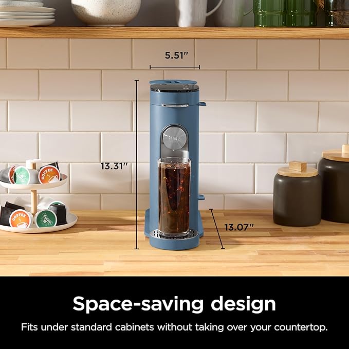Ninja Pods &amp Grounds Single-Serve Coffee Maker K-Cup Pod Compatible 56-oz. Reservoir 6-oz. Cup to 24-oz. Travel Mug Brew Sizes Iced Coffee Maker Blue PB041BL