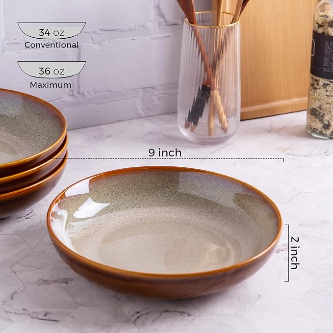 LERATIO Ceramic Dinnerware Sets for 8with pasta bowlsHandmade Reactive Glaze Dishes SetChip Resistant and Scratch Resistant | Oven&ampDishwasher &amp Microwave Safe-Blue(30PCS)