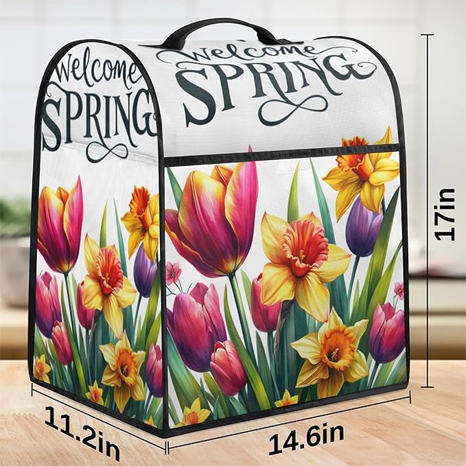cfpolar Kitchen Aid Mixer Cover Compatible with 6-8 Quarts Spring Yellow Flowers Stand Mixer Cover Kitchen Aid Mixers Accessories Appliance Organizer Bag Dust Covers with Zipper Pocket