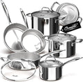 11-Piece Tri-Ply Stainless Steel Pots and Pans Set 18/10 Stainless Steel Cookware Set with Steamer Insert Induction Kitchen Cookware Sets with Cool Ergonomic Handles Dishwasher Oven Safe