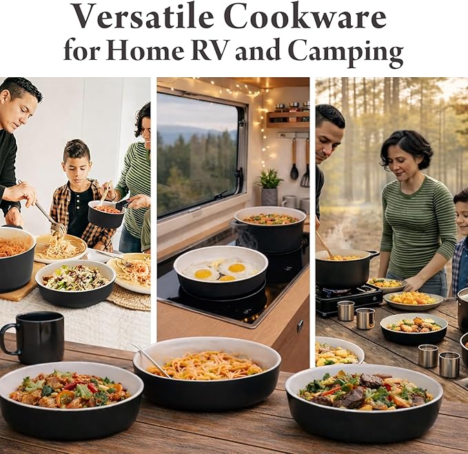 23Pcs Pots and Pans Set Non StickTitanium-Reinforced Ceramic Cookware Set with 3 Removable HandlesScratch-Resistant &amp PFAS-FreeInductionOvenDishwasher SafeStackable Space-Saving for RV &amp
