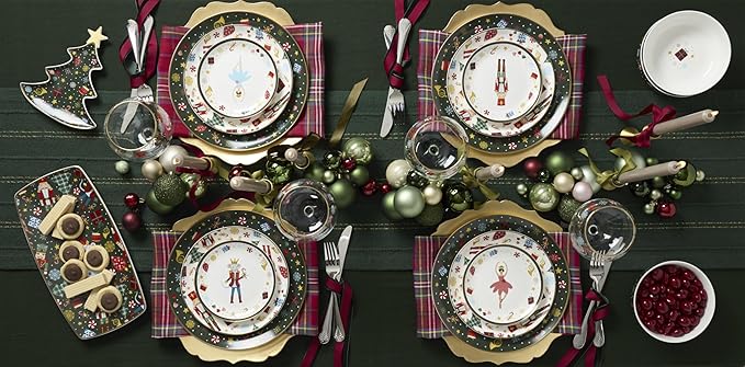 Lenox Dinnerware Set Nutcracker Ballet 12-Piece Dinnerware Set Service for 4 Made Of Porcelain Dishwasher/Microwave Safe Includes Plates and Bowls for Pasta and Salad Christmas Decor (12 Piece)