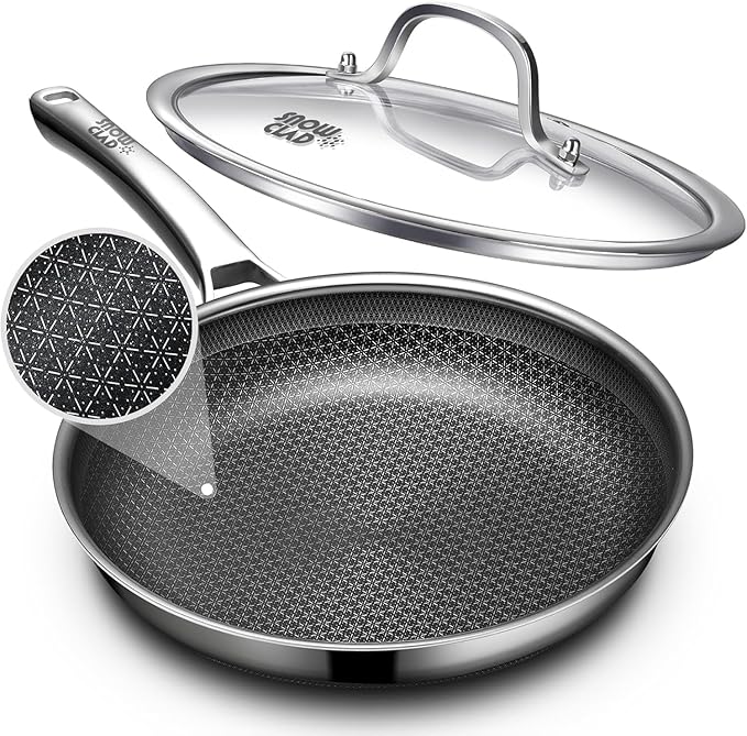 Non Stick Frying Pans 12 inch Hybrid Improved Version Frying Pans Nonstick with Lidnon stick Stainless Steel Skillets Dishwasher and Oven-Safe Chef Pan PFOA Free Cookware