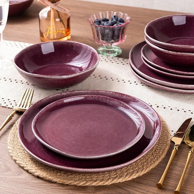 AmorArc Ceramic Dinnerware SetsHandmade Reactive Glaze Stoneware Plates and Bowls SetsHighly Scratch Resistant | Dishwasher &amp Microwave Safe Dishes SetService for 4 (12pc)