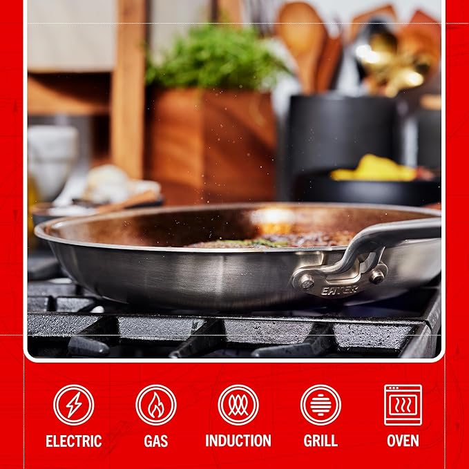 Heritage Steel Eater Series 5 Piece Essentials Set | Made in USA | 5 Ply Fully Clad Stainless Steel Cookware Set | Stay Cool Handle | Induction Ready &amp Non-Toxic