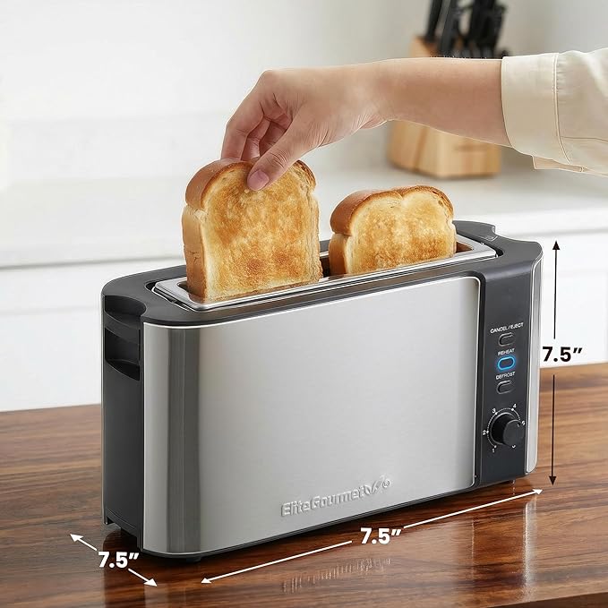 Elite Gourmet ECT3200 2-Slice 1 Long Slot Slim Toaster Reheat 6 Toast Settings Defrost Cancel Functions Built-in Warming Rack Extra Wide Slots for Bagels Waffles Stainless Steel &amp Black