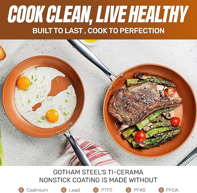 GOTHAM STEEL 15 Pc Ceramic Cookware Set Ceramic Pots and Pans Set Non Stick with Cooking Utensils and Steamer Non Toxic PFOA PFOS Free Premium Stay Cool Handles Oven &amp Dishwasher Safe