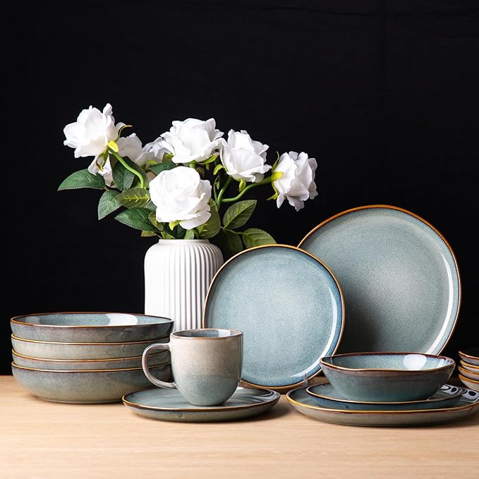 AmorArc Ceramic Dinnerware SetsHandmade Reactive Glaze Plates and Bowls SetsHighly Chip and Crack Resistant | Dishwasher &amp Microwave Safe Dishes Set Service for 4 (24pc)