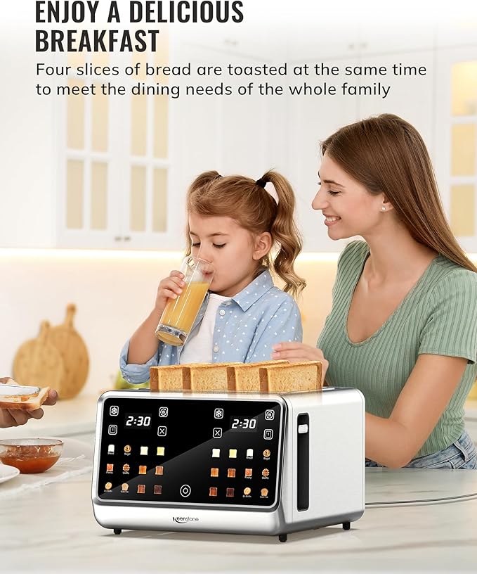 Toaster 4 Slice with TouchScreen Memory Function &amp Single-Slot Focus Keenstone 1800W Smart Digital Toaster for Ultimate Control Wide Slot to Reheat &amp Defrost Bagels Bread Waffles Stainle