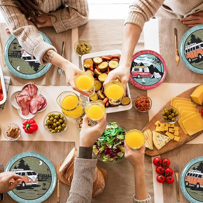 Melamine Dinnerware Sets 12pcs Plates and Bowls Sets Service for 4 Indoor and Outdoor use Dish Set break-resistant (red car)
