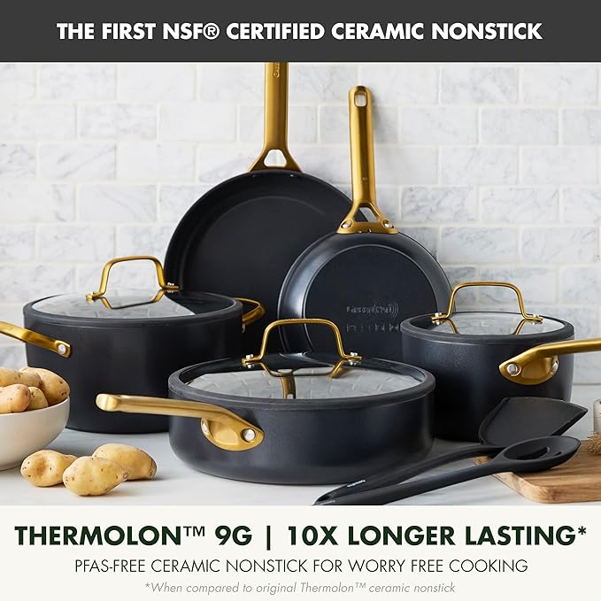 GreenPan Nonstick Reserve Pro 10 Piece Cookware Set NSF Certified Ceramic Hard Anodized PFAS-Free Pots &amp Pans Set with Lids Stainless Steel Handles Oven &amp Dishwasher Safe Black