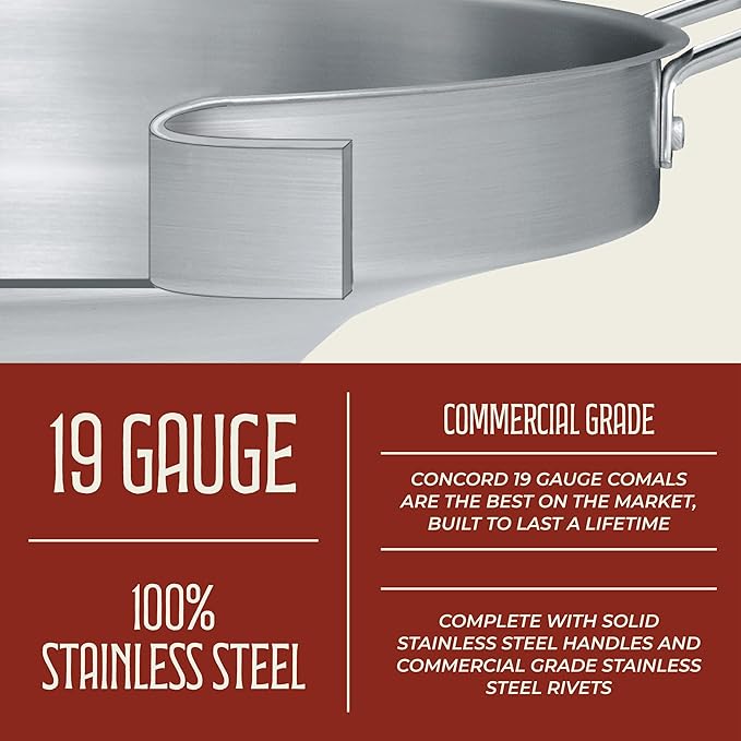 Concord Stainless Steel Comal Frying Bowl Cookware (22) silver (S4008 S4812 S5612)