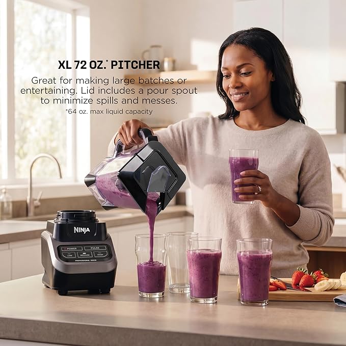 Ninja Professional Blender 1000W Total Crushing Technology- Smoothies Ice Crushing &amp Frozen Fruit Full-Size Countertop Blender 72-oz. Pitcher Black &amp Grey BL610