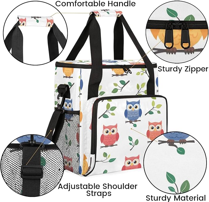 Owls Travel Coffee Maker Carrying Bag Large Organizer Storage Tote Bag Insulated Reusable Cooler Grocery Bags