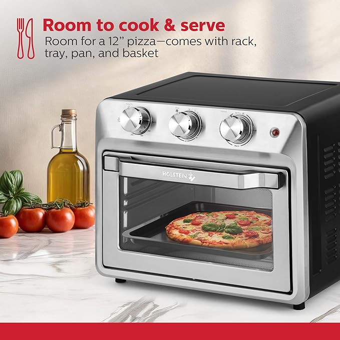 Holstein Housewares 21QT Air Fryer Oven. Multi-Function Countertop Oven for Toast Bake Broil Roast &amp Air Fry with Glass Door Timer &amp Dishwasher Safe Accessories. Large 6 Slice Capacity