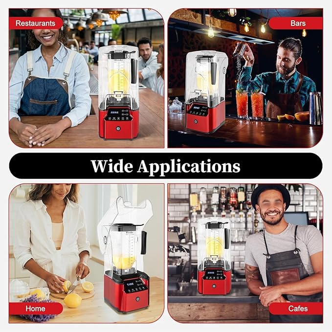 2200W Blender Fruit Juicer Smoothie with Soundproof CoverRed Commercial Blender W/4 Preset Speeds74-oz Large Capacityfor Milkshakes Ice Cream Juices(US STOCK)