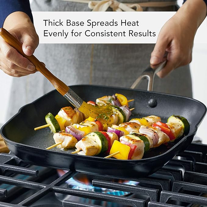 KitchenAid Hard Anodized Induction Nonstick Square Grill Pan/Griddle with Pouring Spouts 11.25 Inch Matte Black
