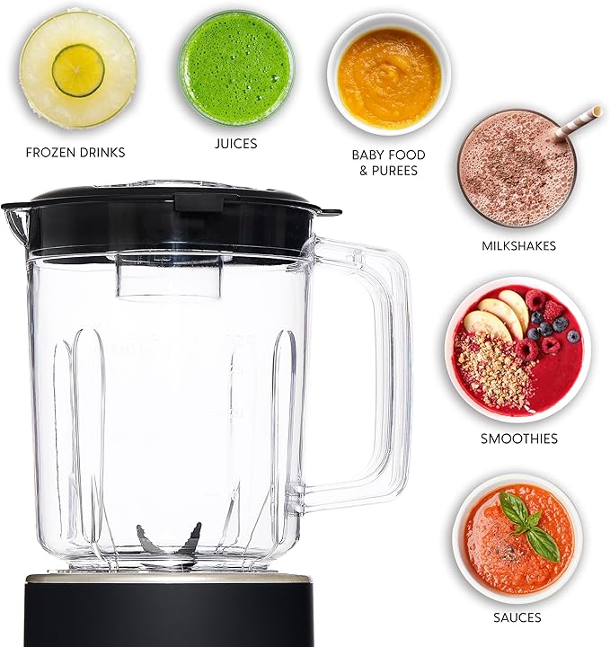 COOK WITH COLOR 300 Watt Blender: Powerful 2-Speed Control with Pulse 4-Tip Stainless Steel Blades 25oz (750ml) Jar and Skid-Resistant Feet Black