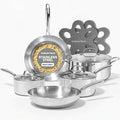 Gotham Steel 10 Pcs Tri Ply Stainless Steel Cookware Set Pots and Pans Set with Induction Bottom Made Without PTFE PFOA PFOS Metal Utensil Safe Oven and Dishwasher Safe