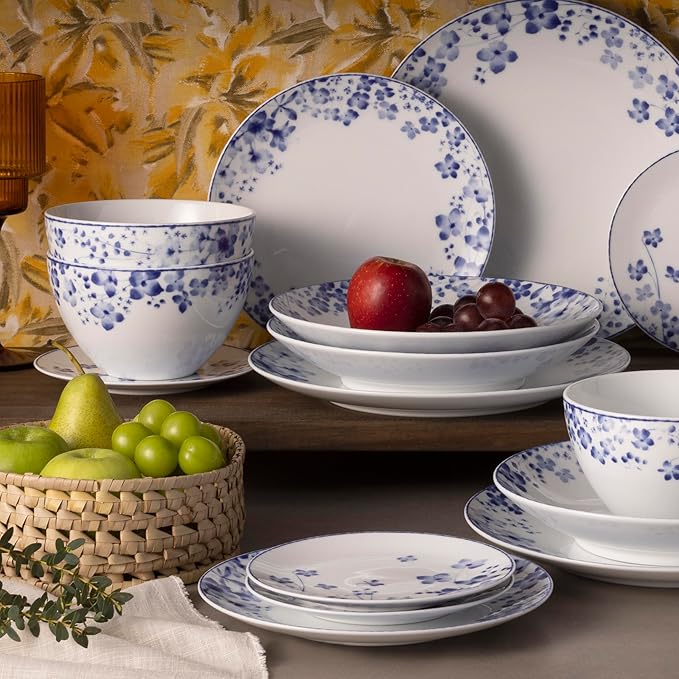 Noritake Bloomington Road Blue 30-Piece Dinnerware Set Service For 6