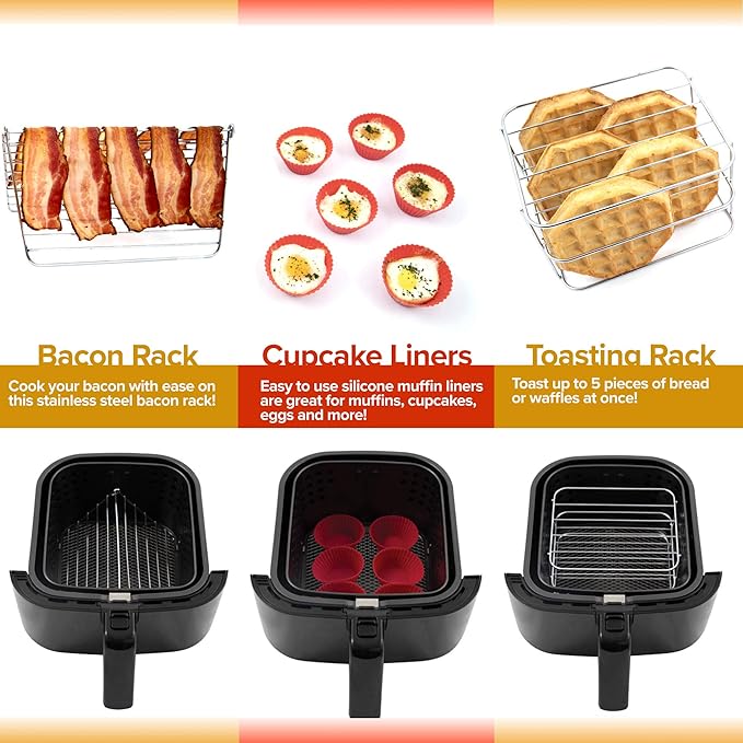 NUWAVE 6 QT Air Fryer Accessories 6 Silicone Egg Liners a Stainless Steel Toaster Rack and a Stainless Steel Bacon Rack (Breakfast Kit)
