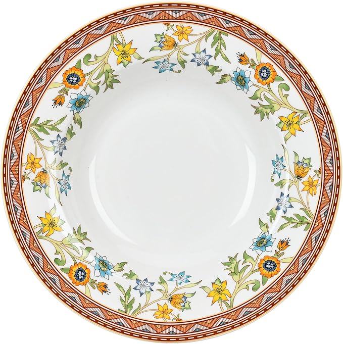 Bone China Deep Plate Set of 4 Dinner Plates Salad Plates Dinnerware Sets Serving Bowls Soup Bowls Tableware Set for Home and as a Gift (Wild Flowers)