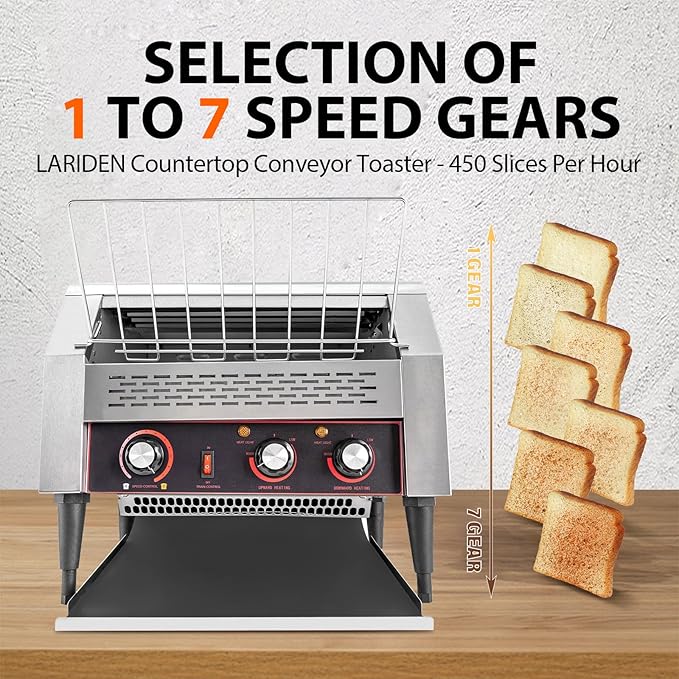 Commercial Toaster Conveyor 450 Slices/Hour 2600W Stainless Steel Heavy Duty Commercial Toaster Conveyor for Restaurant with Three-ring Heating Tubes for Bun Bagel Bread Baked