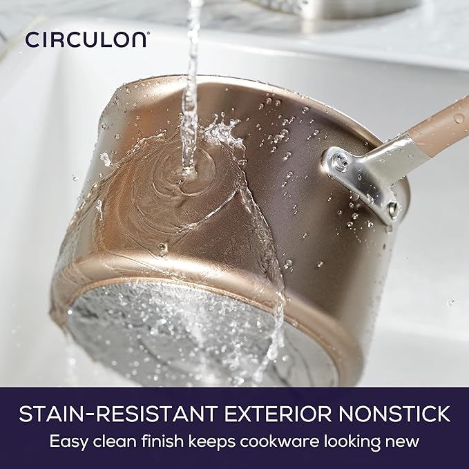 Circulon Premier Professional Hard Anodized Nonstick Cookware Induction Pots and Pans Set 12 Piece Bronze