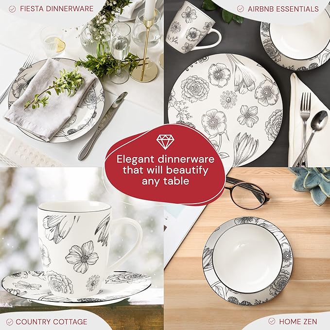 Safdie &amp Co. Porcelain Dinnerset 16 Piece Porcelain Bouquet