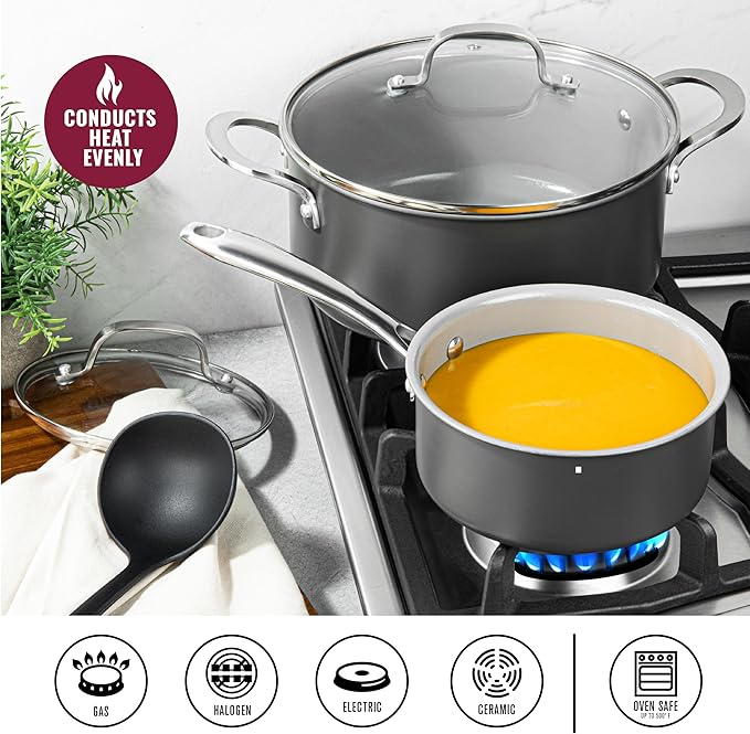 Granitestone Pro 13pcs Pots and Pans Set Non Stick Ceramic Cookware Set with 5 Utensils Premium Chef Quality Hard Anodized Exterior with Diamond and Mineral Coating Oven and Dishwasher Safe