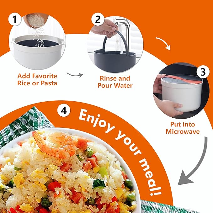 Microwave Rice Cooker Steamer Set: 2L Microwave Pasta Cooker with Rice Spoon Lid Strainer Non-stick Rice Cooker Steaming Pot for Rice Pasta Vegetables Quinoa Oatmeal Ramen (Green)